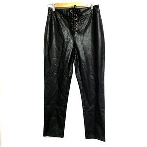 Kittenish Lace Up Front Blk Faux Leather Pants EUC